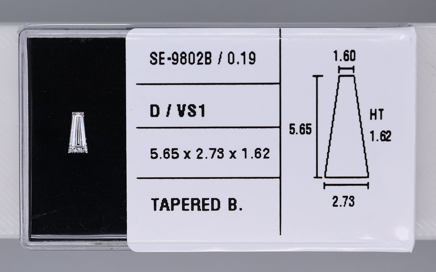 0.19 Carat Natural D VS1 Tapered baguette Diamond SE-9802B