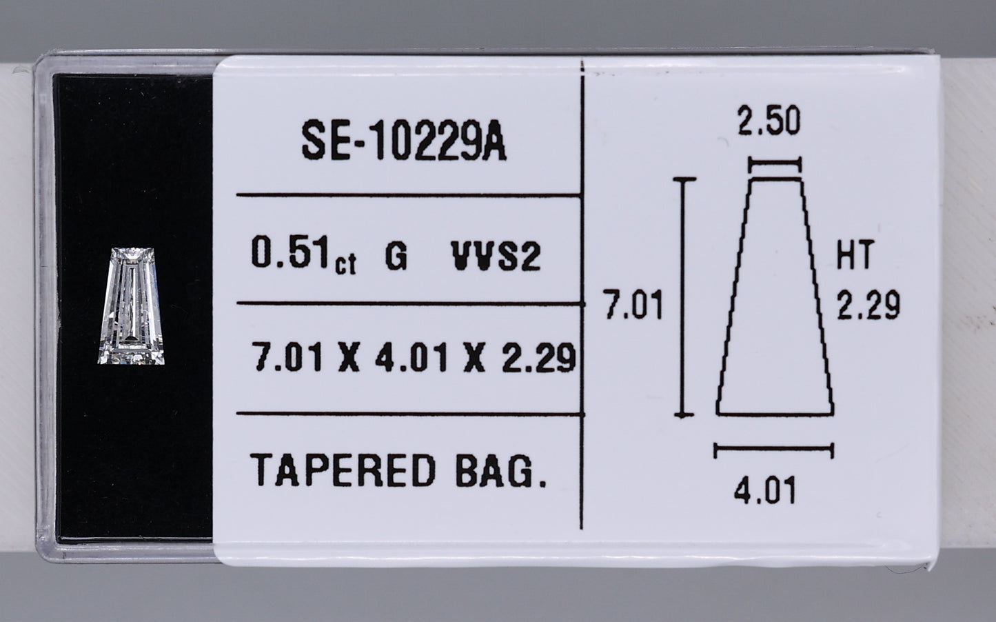 0.51 Carat Natural G VVS2 Tapered baguette Diamond SE-10229A