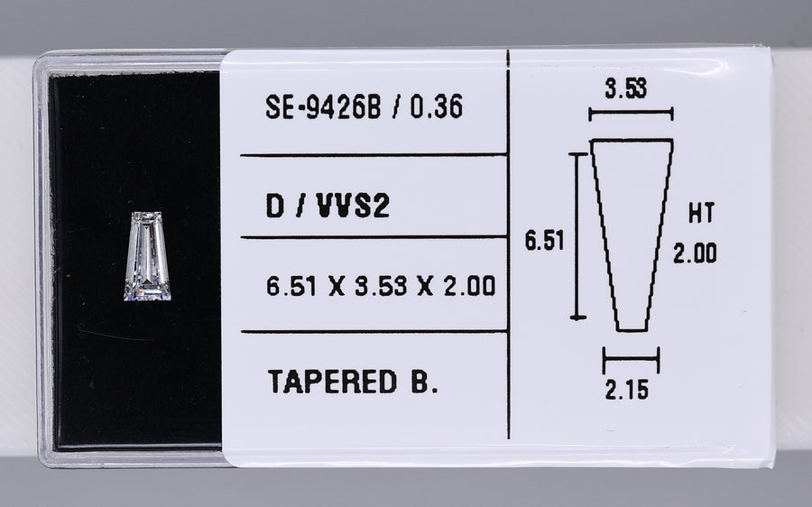 0.36 Carat Natural D VVS2 Tapered baguette Diamond SE-9426B