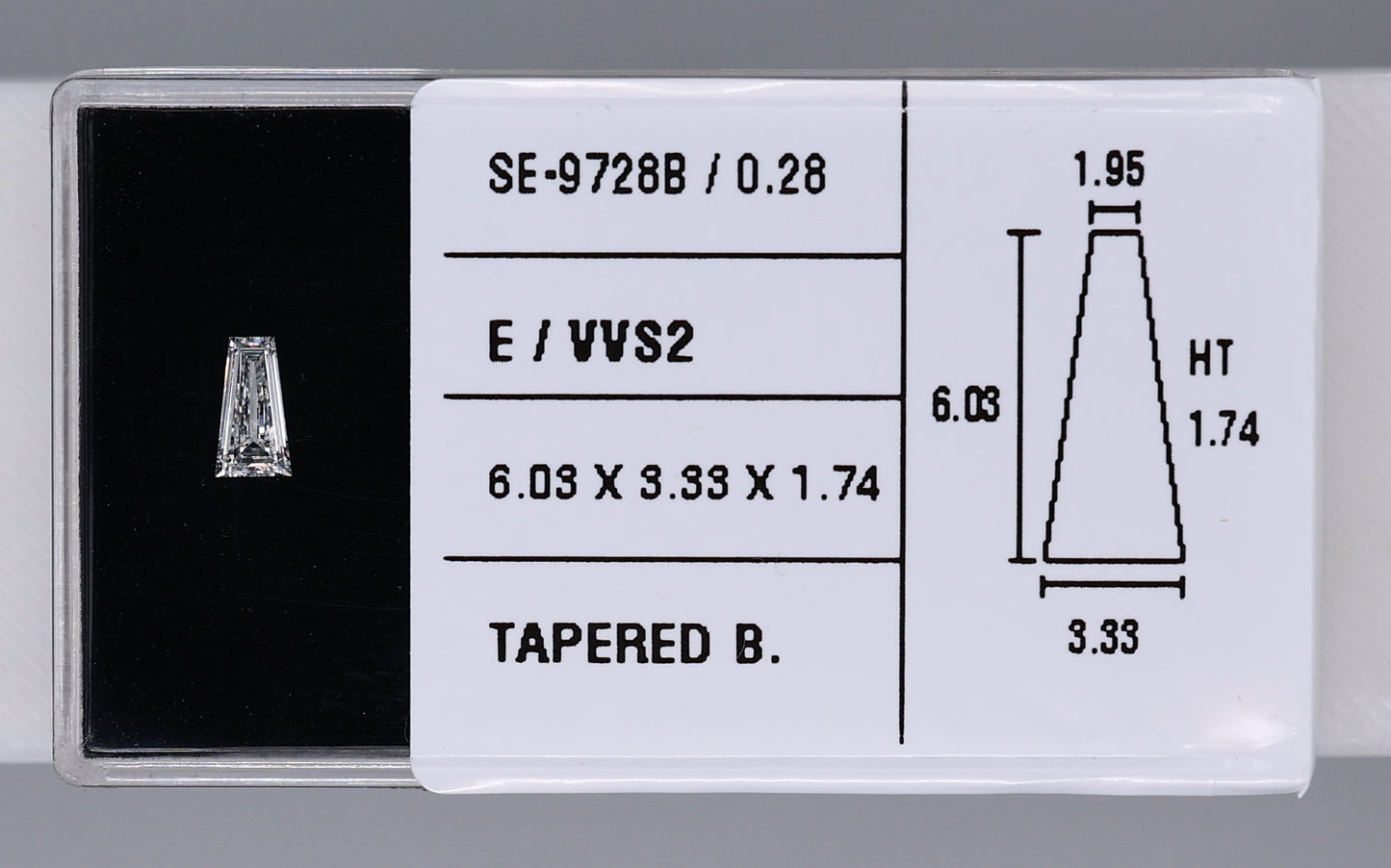 0.28 Carat Natural E VVS2 Tapered baguette Diamond SE-9728B
