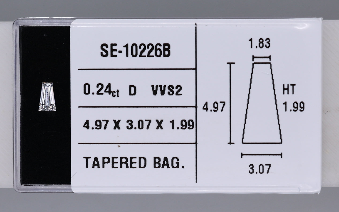 0.24 Carat Natural D VVS2 Tapered baguette Diamond SE-10226B