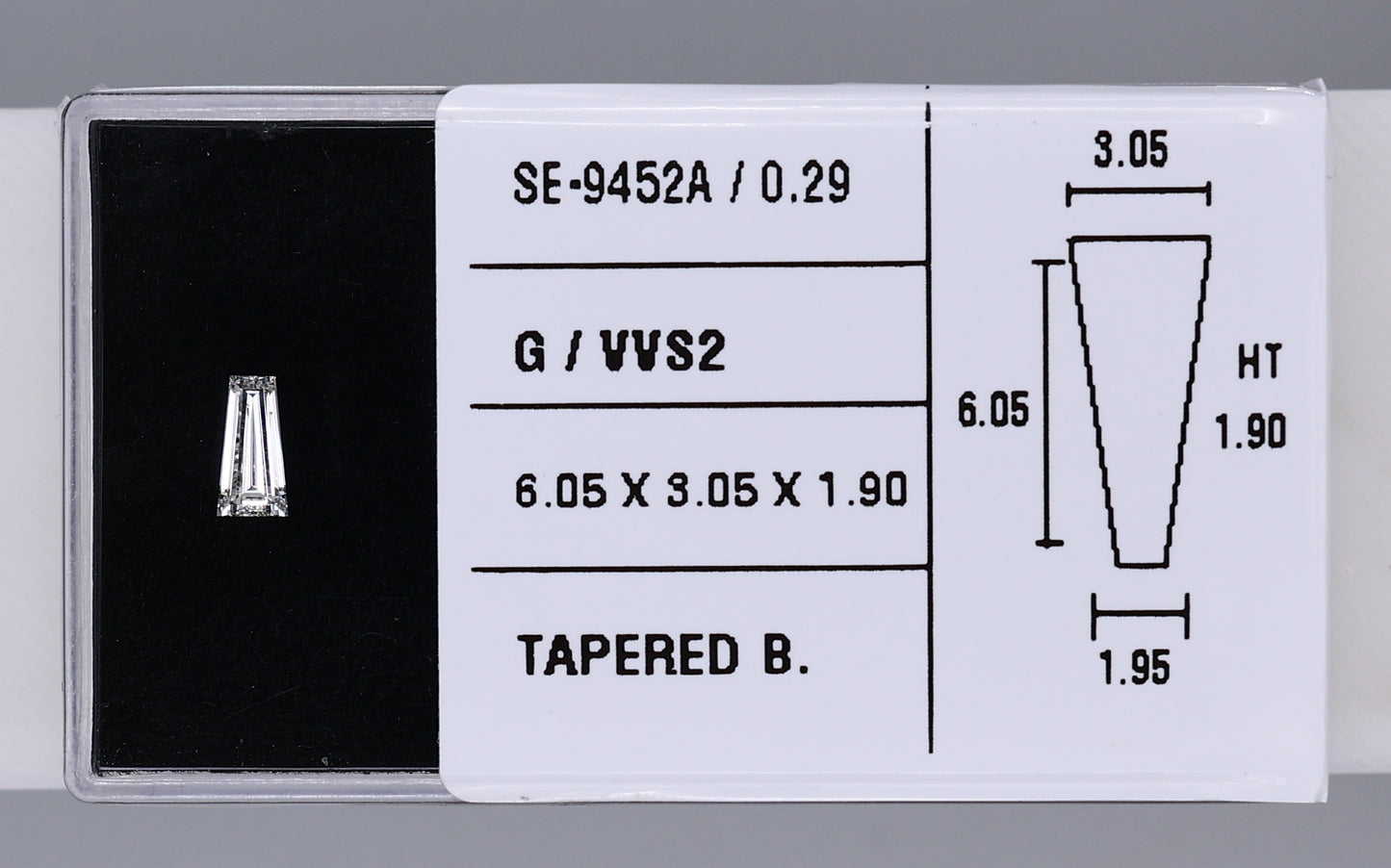 0.29 Carat Natural G VVS2 Tapered baguette Diamond SE-9452A