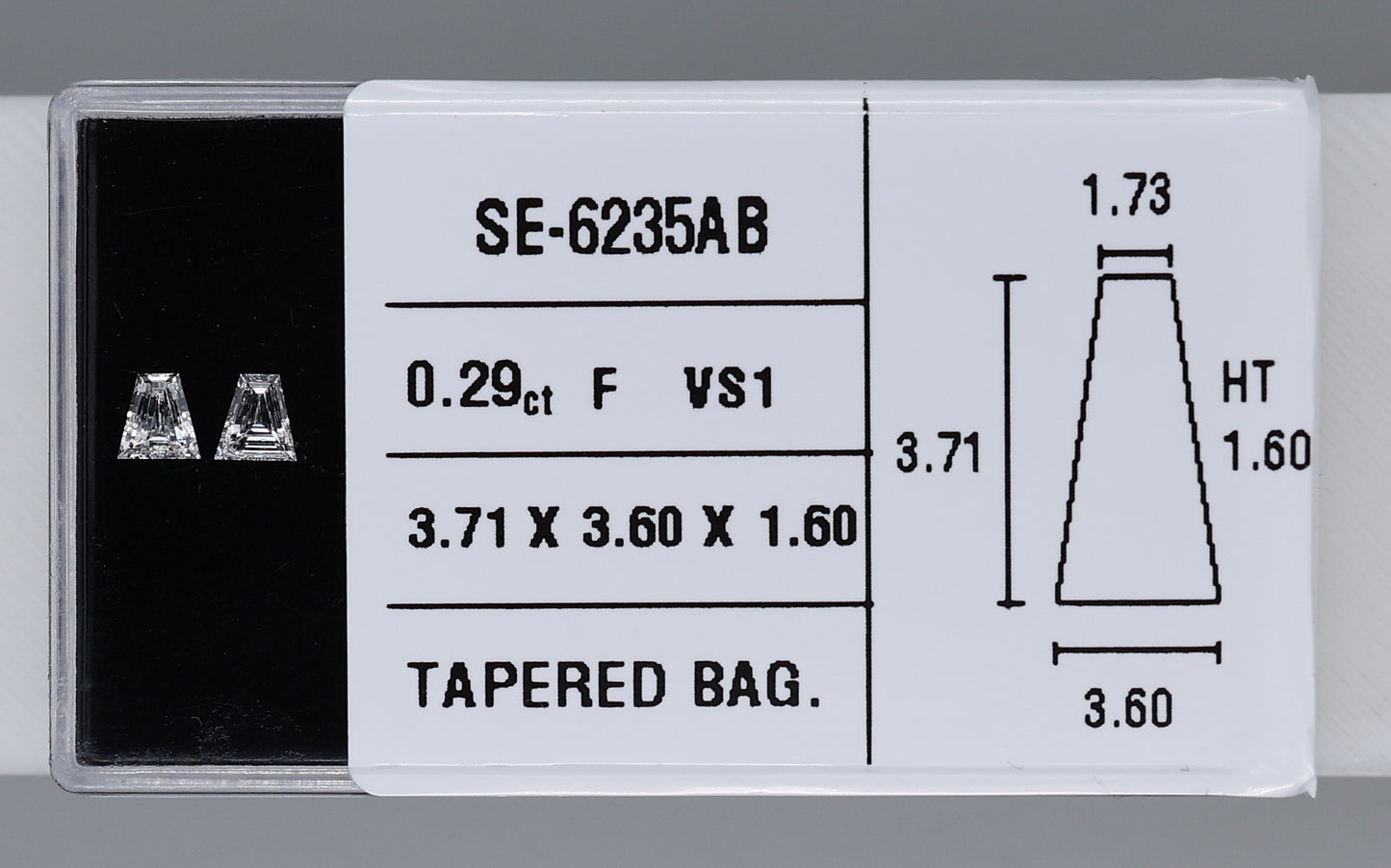 0.29 Carat Natural F VS1 Tapered baguette Diamond SE-6235AB