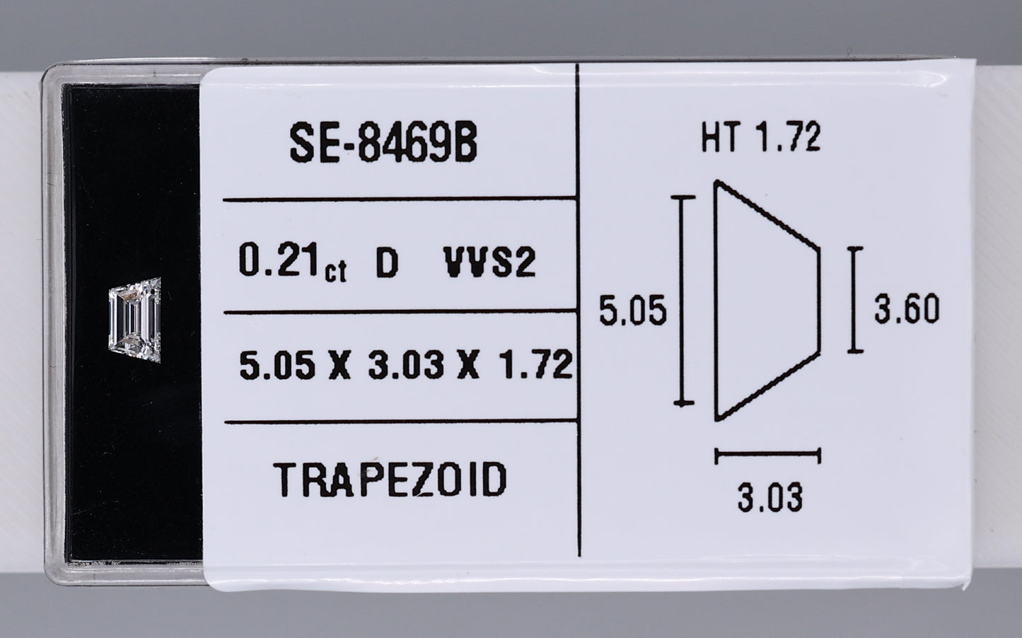 0.21 Carat Natural D VVS2 Trapezoid Diamond SE-8469BB