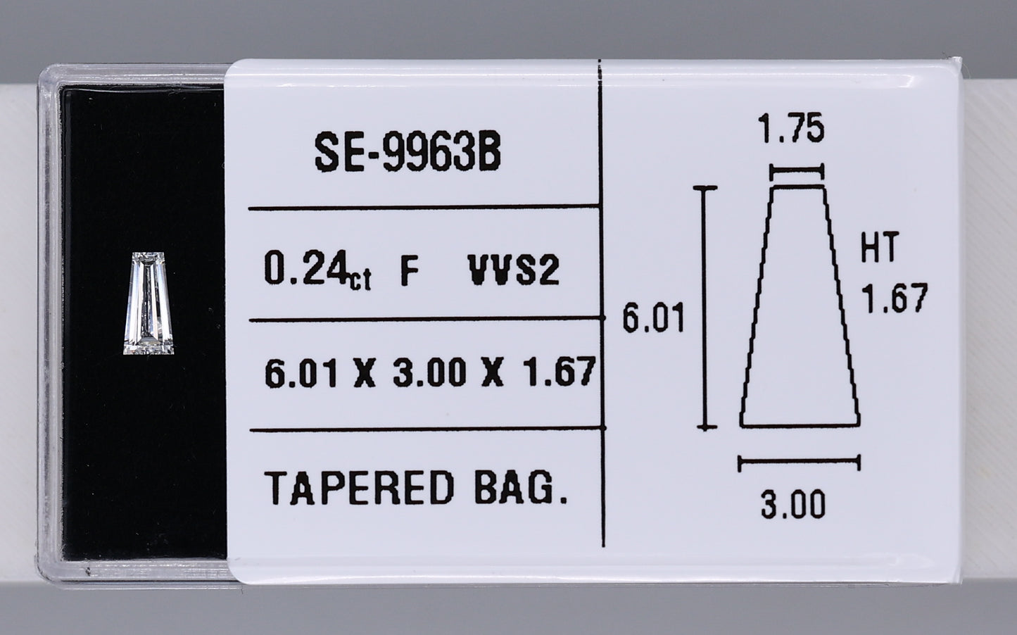 0.24 Carat Natural F VVS2 Tapered baguette Diamond SE-9963B