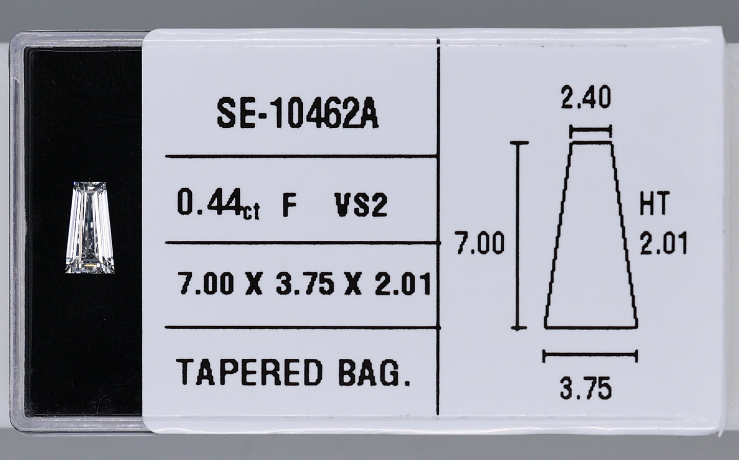 0.44 Carat Natural F VS2 Tapered baguette Diamond SE-10462A