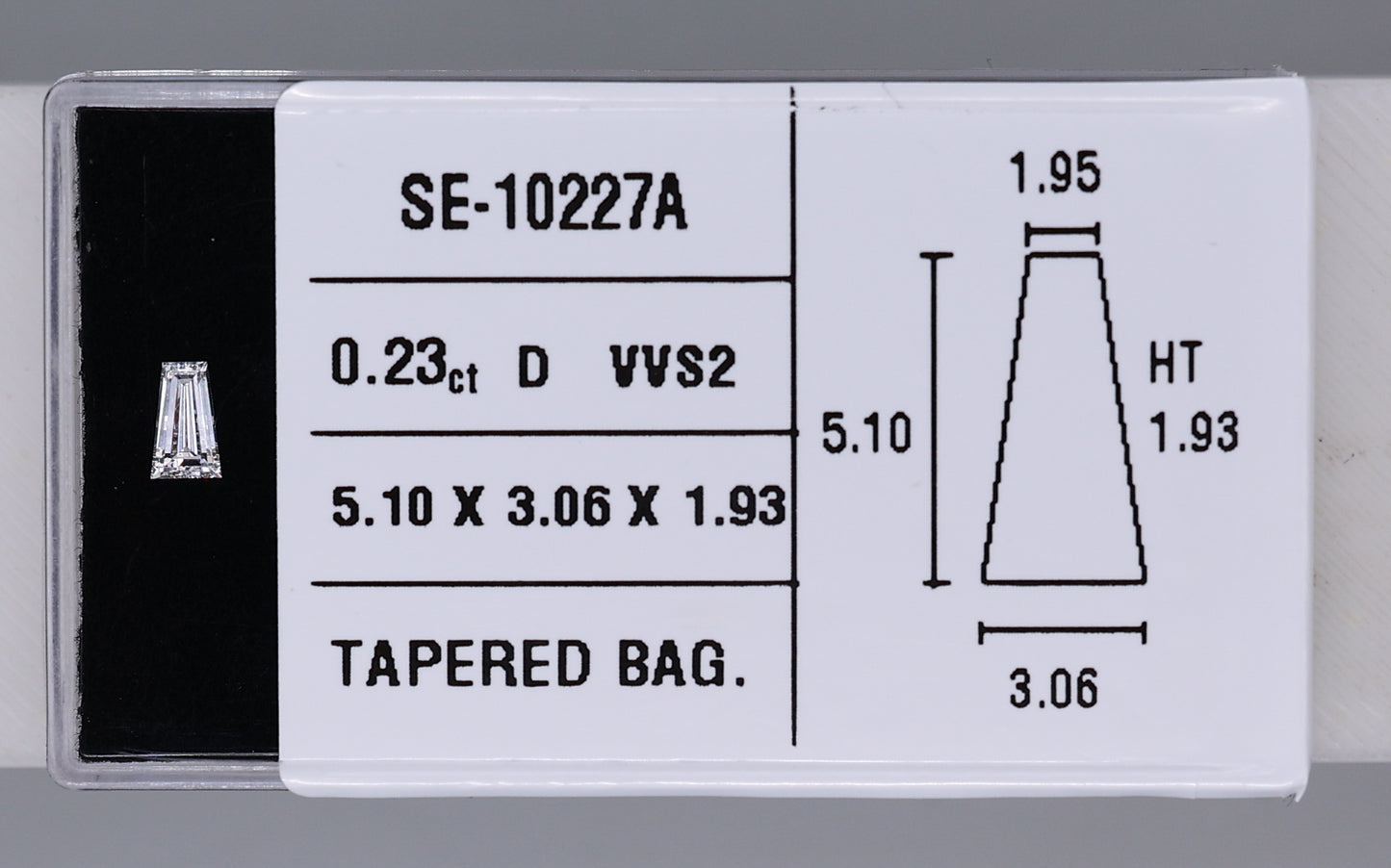 0.23 Carat Natural D VVS2 Tapered baguette Diamond SE-10227A