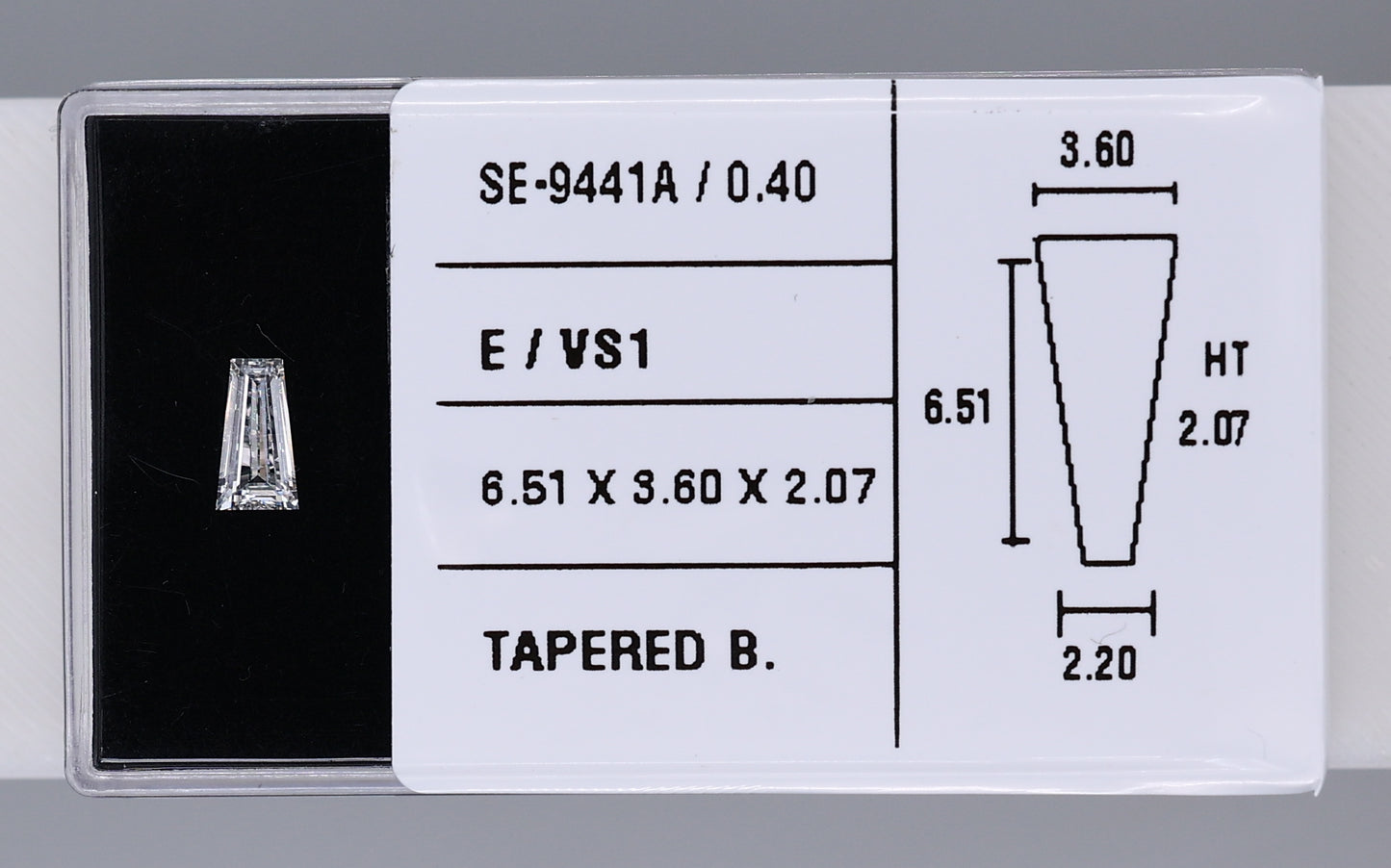 0.40 Carat Natural E VS1 Tapered baguette Diamond SE-9441A