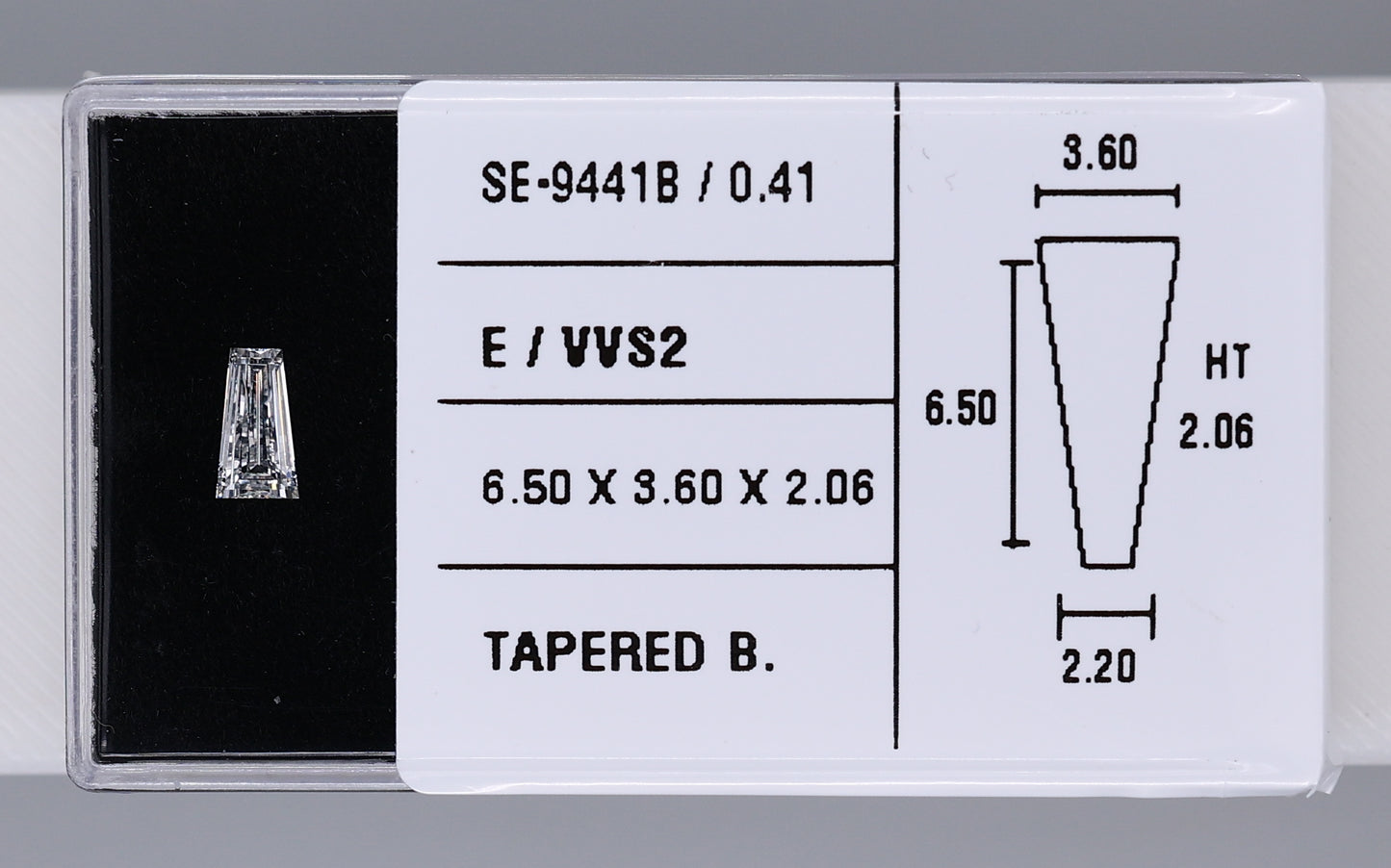 0.41 Carat Natural E VVS2 Tapered baguette Diamond SE-9441B