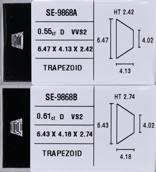 0.61 Carat Natural D VS2 Trapezoid Diamond SE-9868B