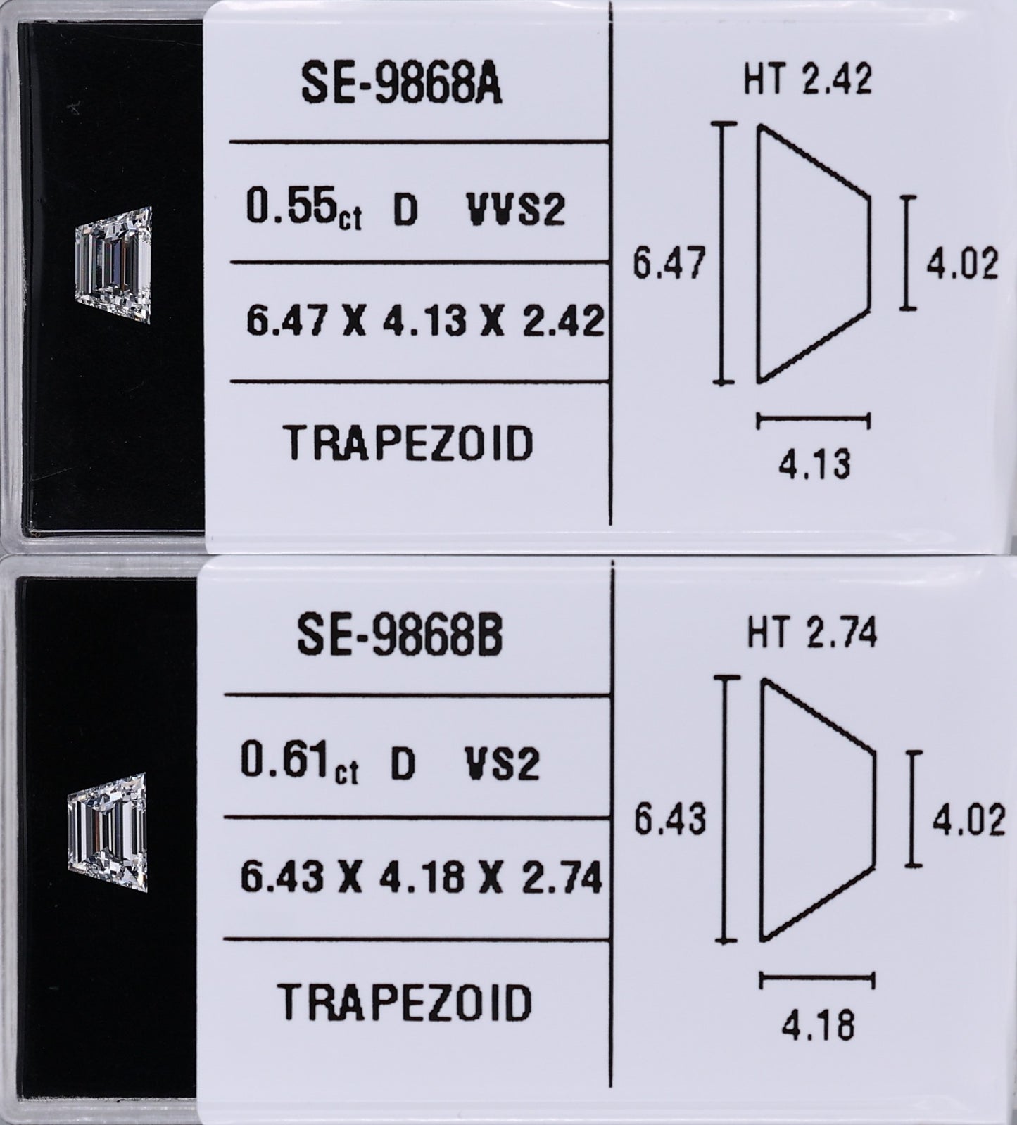0.61 Carat Natural D VS2 Trapezoid Diamond SE-9868B